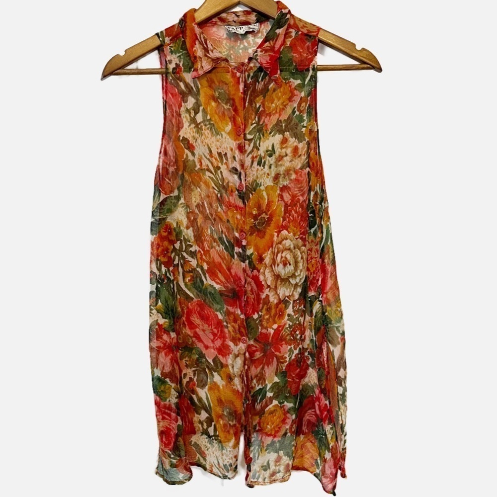 Vintage Papillon Sheer Floral Button Down Top.